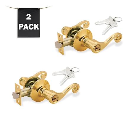 Premier Lock Decorative Entry Door Lever Lock Set Set of 2, Keyed Alike, Polished Brass, 2PK LEV05X-2